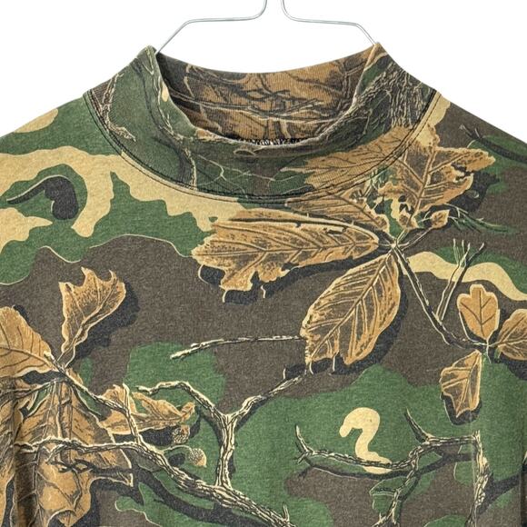 VTG USA PK Clothing Co Mossy Oak Mock Neck Shirt L Woodland Plus Camo Hunting - Picture 3 of 15